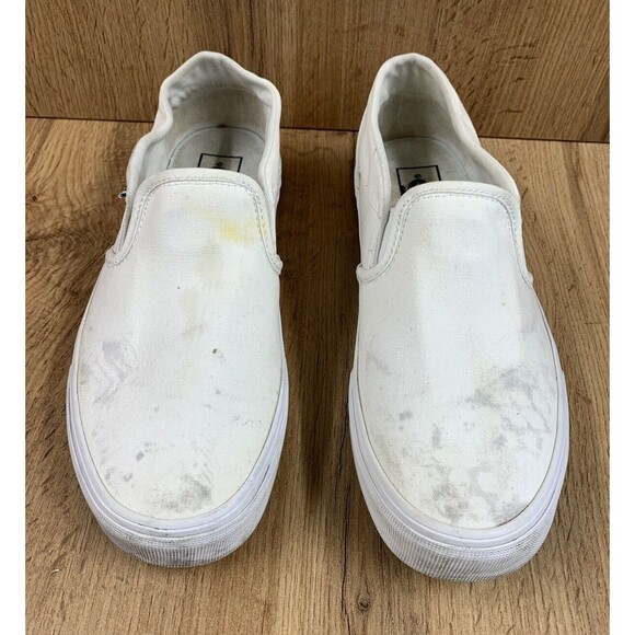 VANS Off The Wall Classic Slip On Skate Loafer Shoes Size 9 White Canvas 721356 - Picture 4 of 16